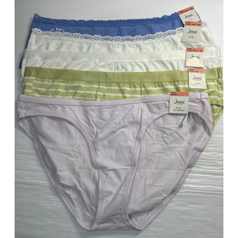 Jenni Lot Of 5 Cotton Print Lace Satin Trim Bikini Panties Underwear Sz XXXL NWT